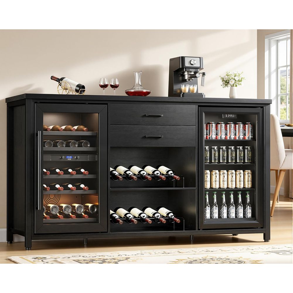 Home Bar And Cabinet - 大型コービーバーキャビネット、2つのリッジスペース付き、長さ70.8インチのキッチンワインキャビネット、木製ビューティサイドボードテーブルステーション、アームハウスリカーキャビネット