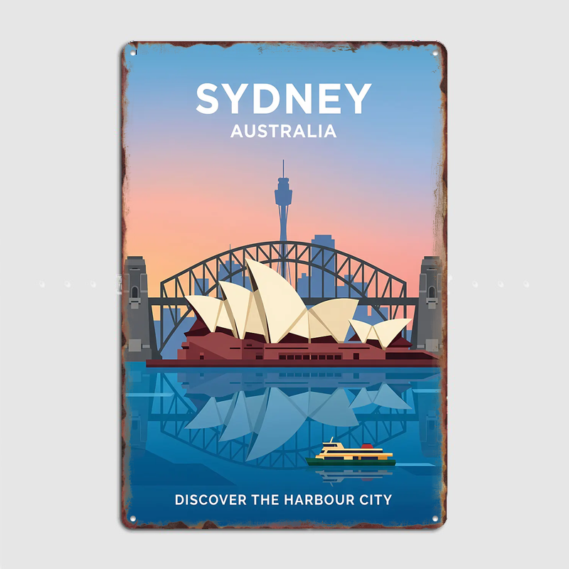 Home Bar Sydney - シドニーオペラハウスとハーバーブリッジ旅行風景ポスターレトロガレージクラブバー屋内壁ポスター部屋の装飾家の装飾