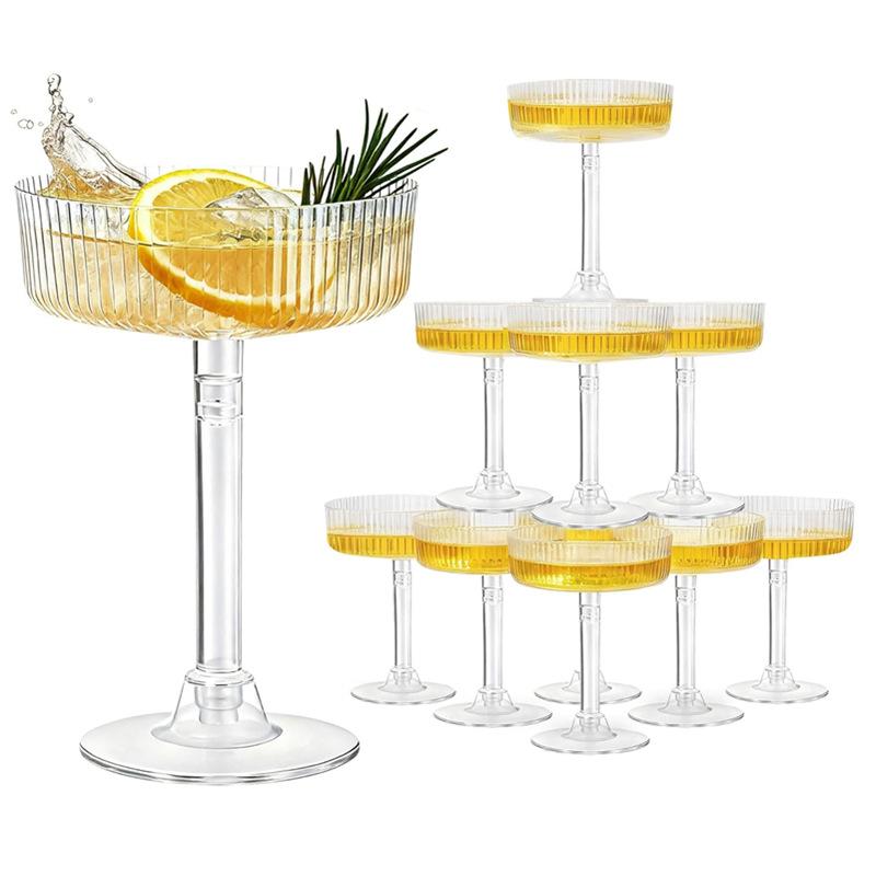 Home Bar Supplies - 透明なプラスチック製のマティーニデザートカップ 10 個 乾杯用フルート 結婚式のお祝い ホームバーパーティー用品