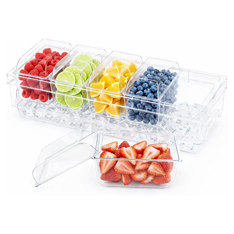 Garnish Tray Set - DTA4-バー用品用、透明サービングプラッター、冷蔵調味料容器、タコス用バーサービングセット、パーティー用アイスガーニッシュトレイ