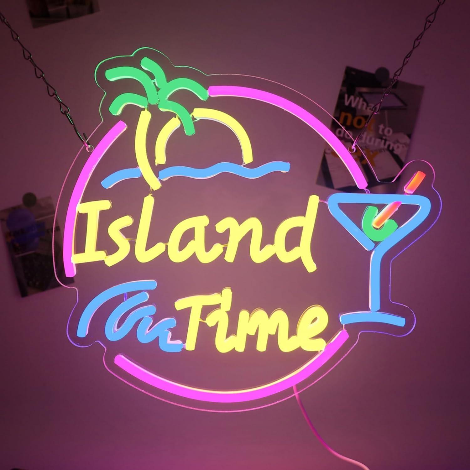 Home Bar Signs - アイランドタイムネオンサインLEDライト 壁飾り用 トロピカルビーチバーパーティーショップ マンケーブ ホームインテリアアートデコレーションサイン ギフト