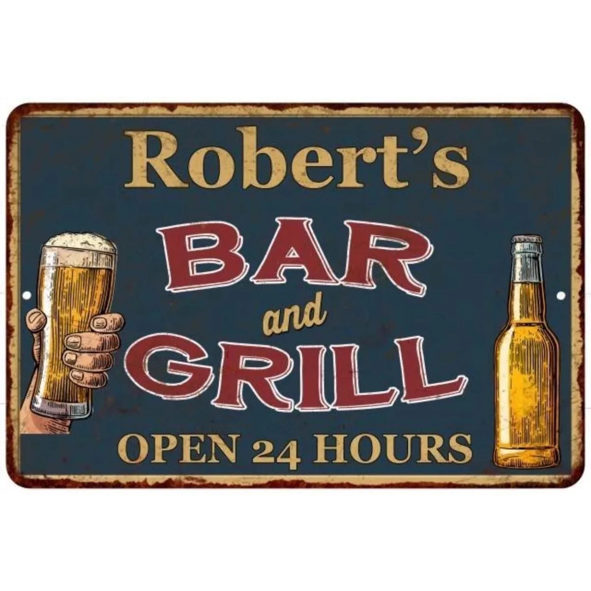 Home Bar Signs - カスタムテキストバー＆グリルメタルサイン ヴィンテージ 防水防塵 ホームバー壁飾り飾り板