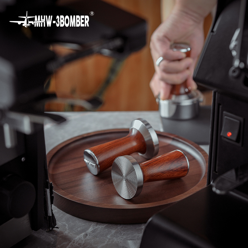 Home Bar Supplies - ステンレス鋼ベースのサンパー,ヴィンテージウッドハンドル,プレスツール,家庭用バリスタアクセサリー,51mm, 58mm,MHW-3BOMBERモデル