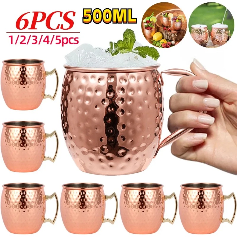 Mule Copper Mug - 1-6 個のカクテルワインカップモスクワミュールマグステンレス鋼銅メッキジュースビールカップコーヒーマグバーシャンパンパーティー食器