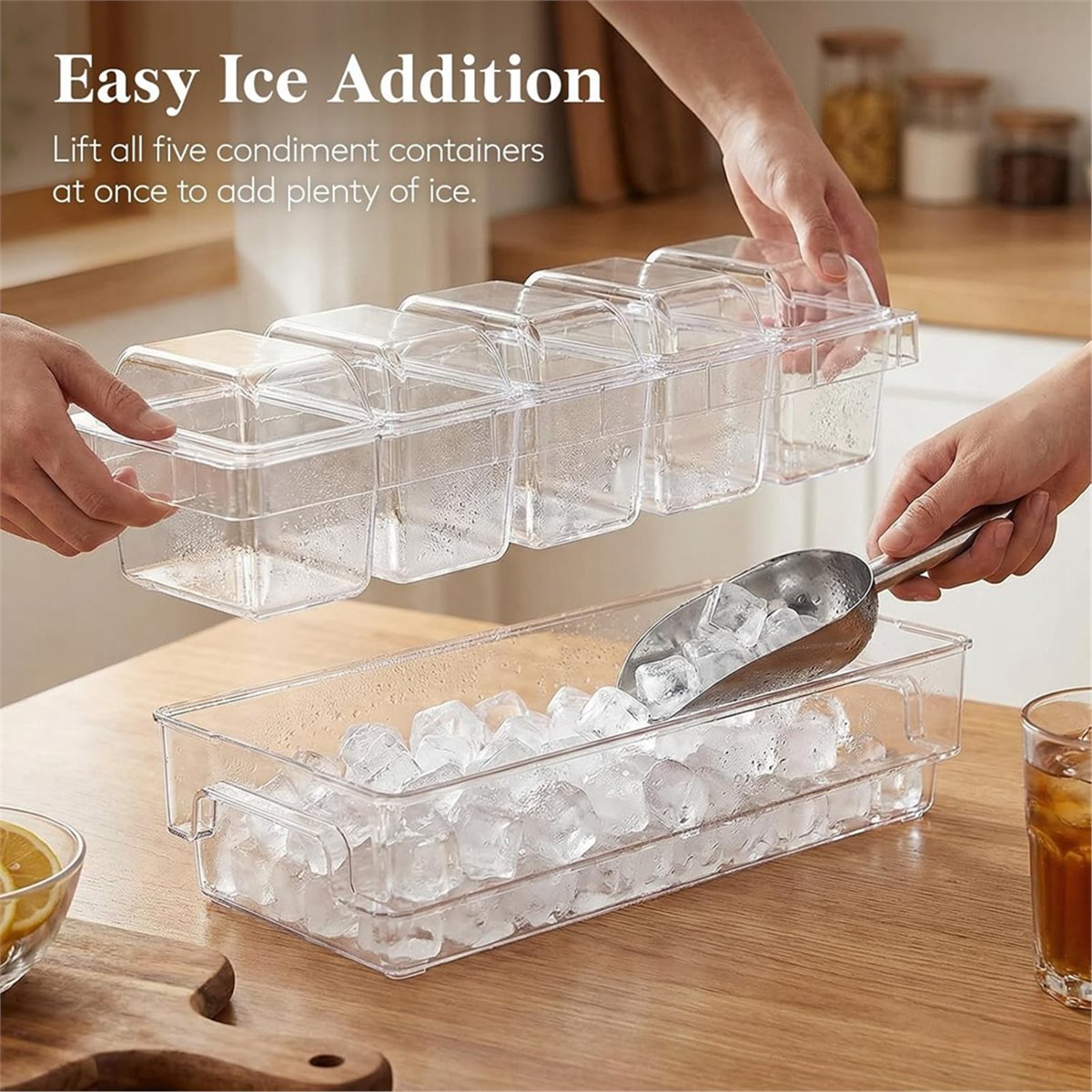 Garnish Tray Set - 冷蔵調味料容器、タコスバーサービングセット、パーティー用アイスガーニッシュトレイ、バー用品、透明サービングプラッター