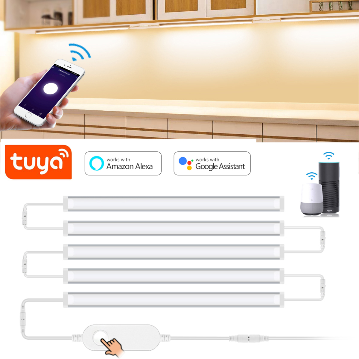 Home Bar And Cabinet - Tuya-キャビネットランプの下にあるスマートLED,キッチン照明,ワードローブ,クローゼット,食器棚用のwifiウォールライト,AlexaとGoogleHomeで動作,1〜5ユニット
