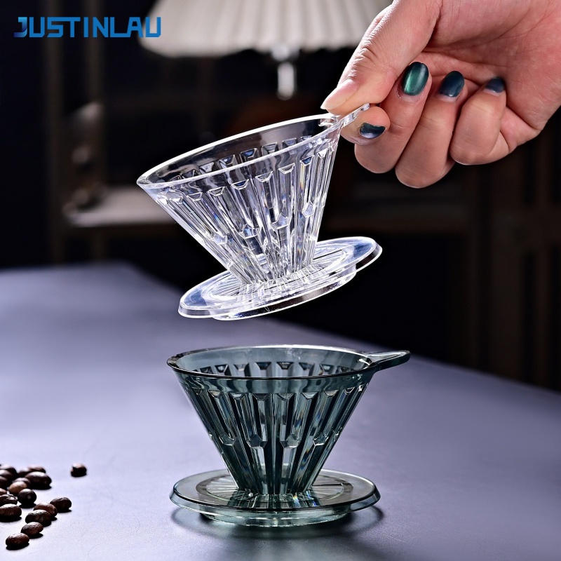 Home Bar Supplies - JUSTINLAU コーヒードリッパー PCプラスチック製 手注ぎ式コーヒーフィルターカップ 防熱コーヒーポットフィルターカップ ベース付き