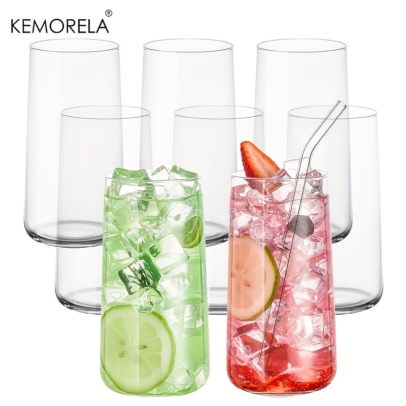 Highball Glass Set - ストロー付きハイボールグラス、カクテル、ビール、ウイスキー、コーヒー、飲料、ジュース、ドリンクウェアセット、15.5オンス、6個に適しています