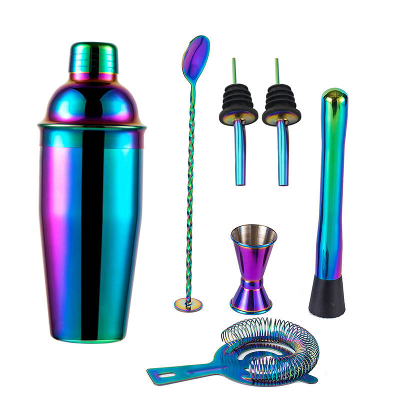 Boston Shaker Set - ステンレス鋼トーンカクテルシェーカーバーセット,バーテンダーキット,ドリンクミキサー,パーティーツール,レインボー,5個,7個