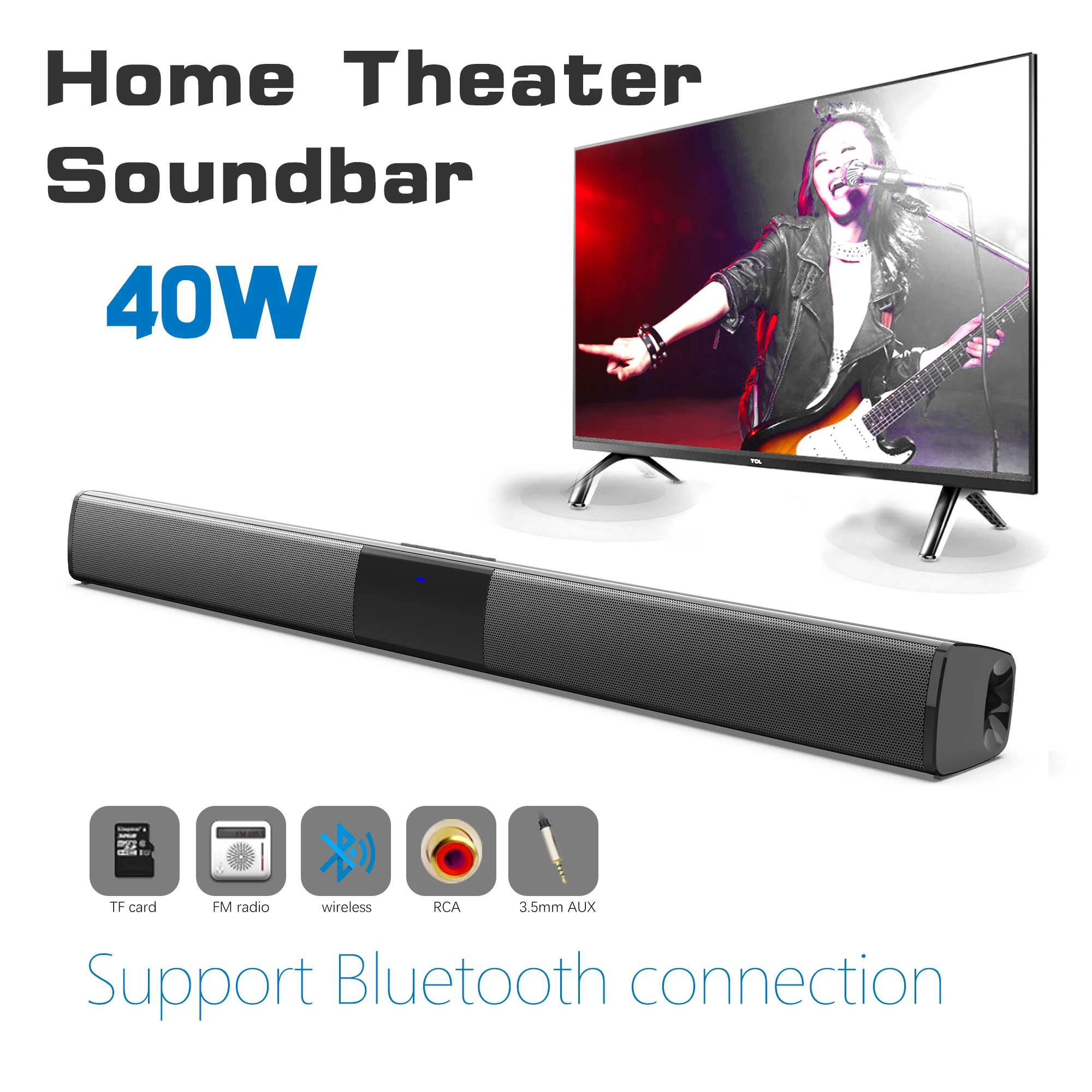 Home Bar And Theater - Bluetoothワイヤレスサウンドバー,40W,ホームシアター,サウンドシステム,FMラジオ,サブウーファー,RCAサウンドボックス,TFカード,テレビ,コンピューター