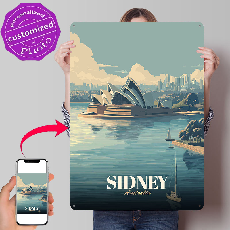 Home Bar Sydney - シドニーオペラハウス旅行ポスターレトロ3Dプリントメタルサインカスタマイズされた壁掛けギフトバーアクセサリー家の装飾品