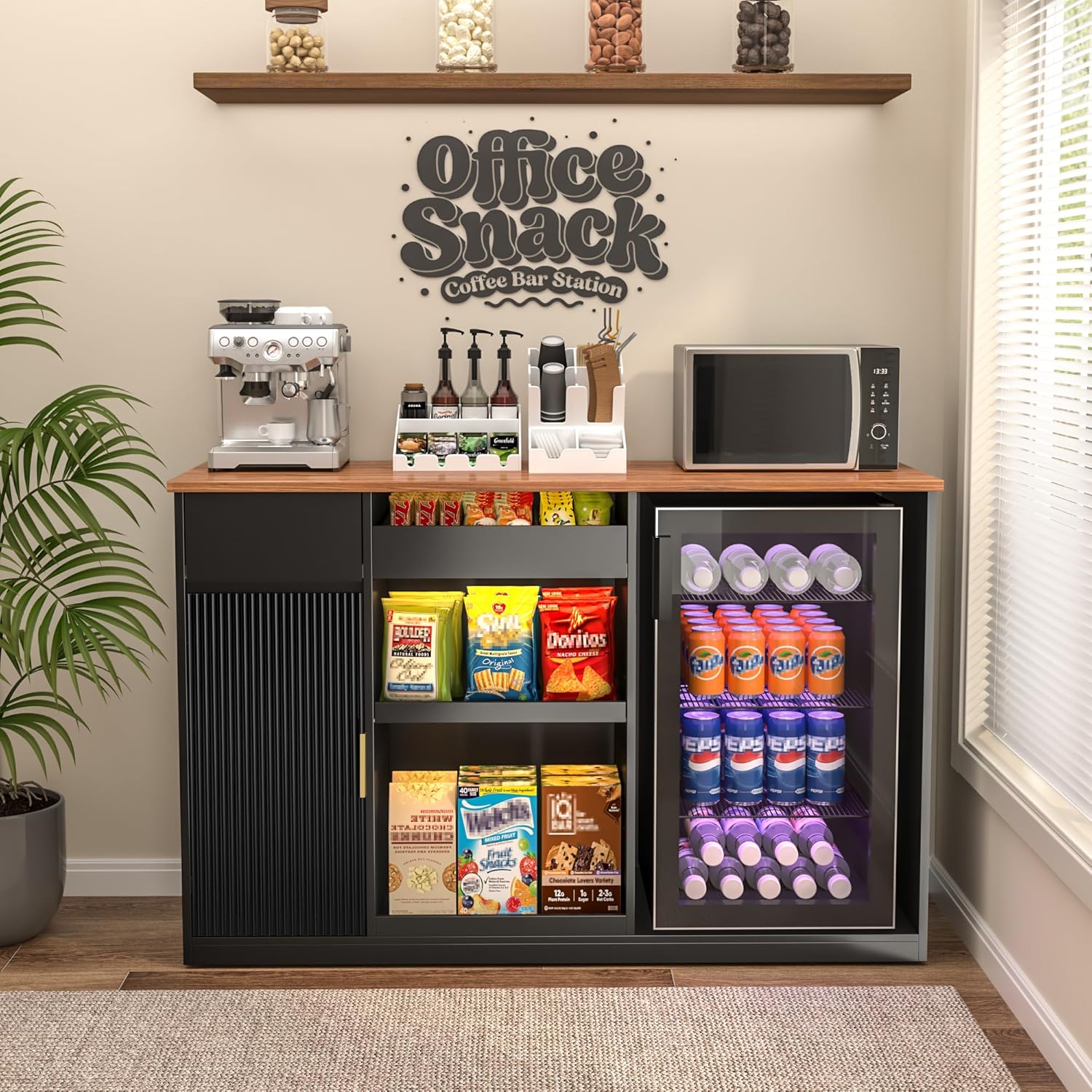 Home Bar And Cabinet - スナックバーキャビネット 冷蔵庫スペース付き収納ディスプレイ棚 コーヒーステーション ホームシアター ゲームルーム 51.2インチ
