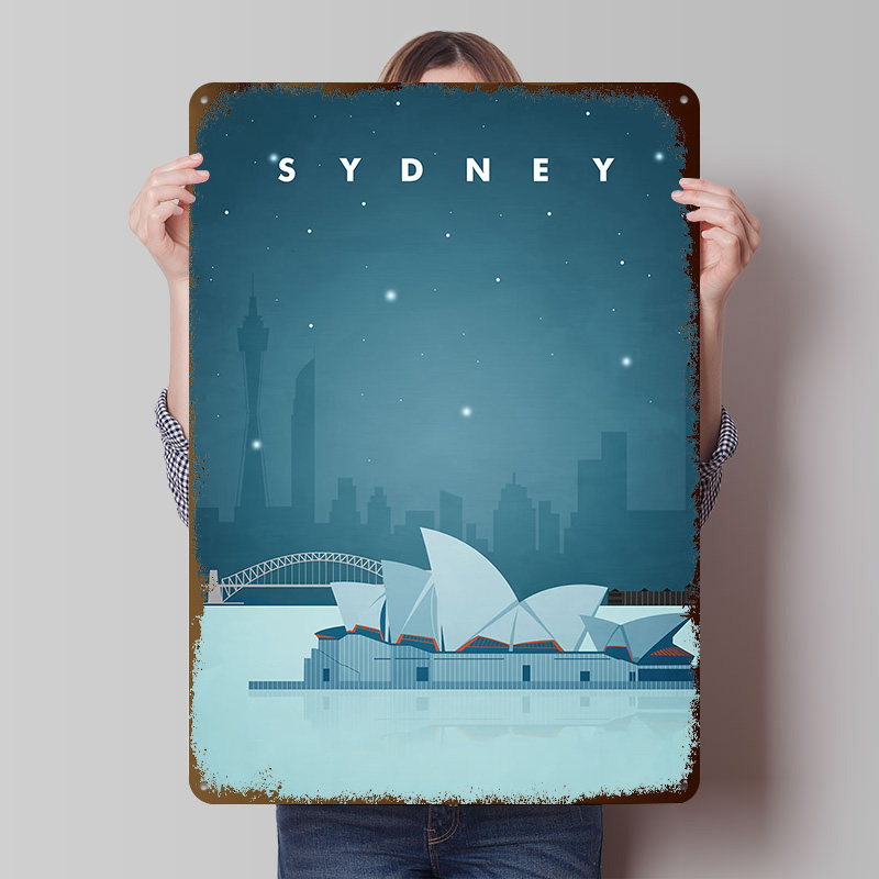 Home Bar Sydney - シドニー旅行ポスター カスタマイズされたヴィンテージメタルサイン ウォールアート レトロブリキプレート ホームデコレーション ゲームバーアクセサリー