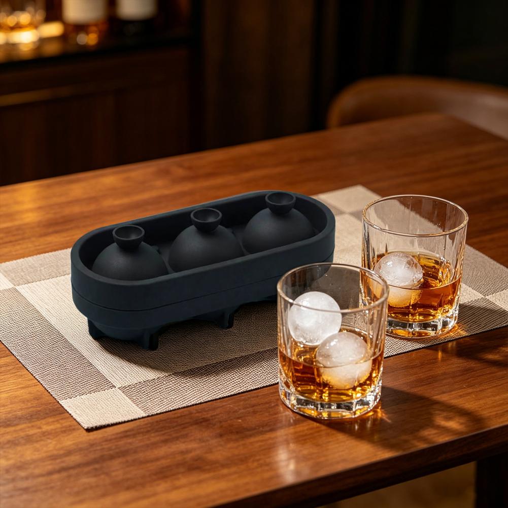 Ice Mold Sphere - シリコン製アイスキューブトレイ、ゆっくりと溶けるアイスキューブ、テニスボール型シリコン製アイスキューブトレイ、3つの空洞を持つウイスキースフィア型、カクテル用