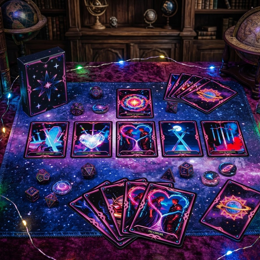 ネオンサイバーパンクタロットカードデッキ50枚入り宇宙星空占 - Cocktail Recipe Book のレビューと価格