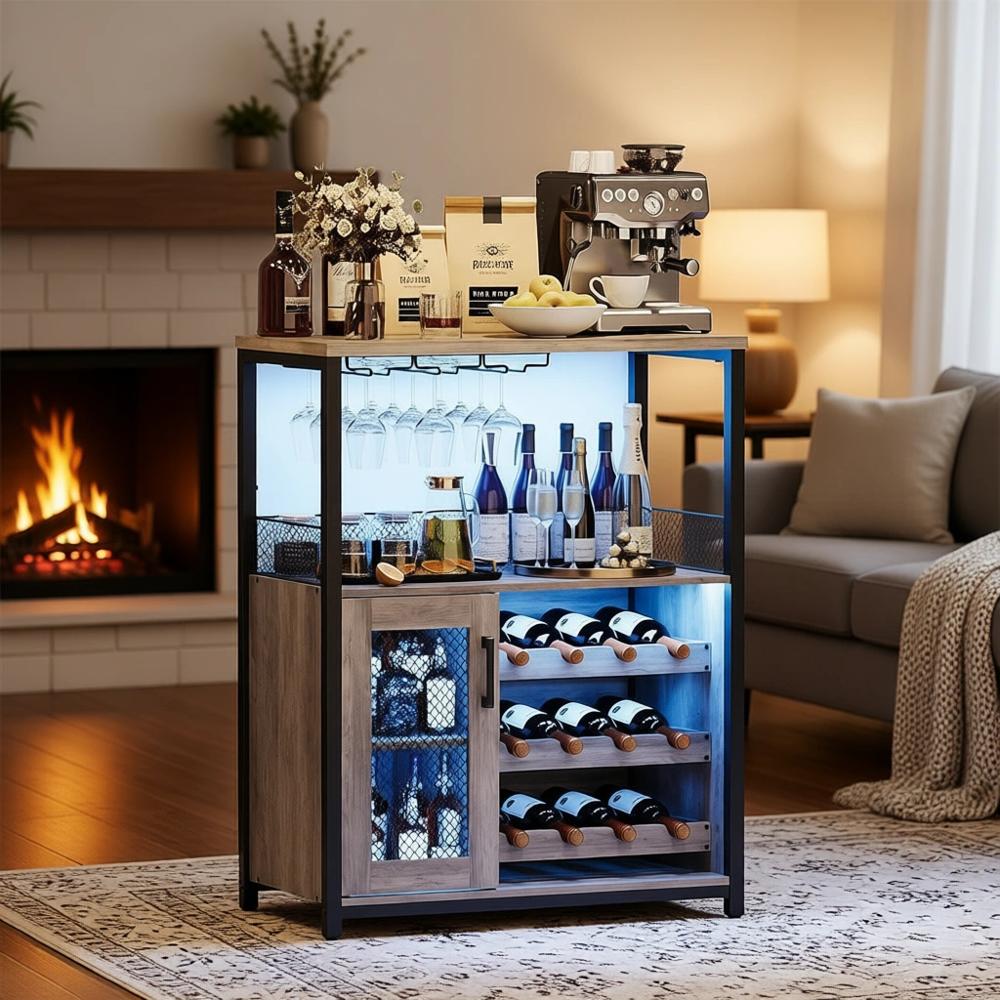 インダストリアルスタイルのLED照明付きワインキャビネット、 - Home Bar And Cabinet のレビューと価格