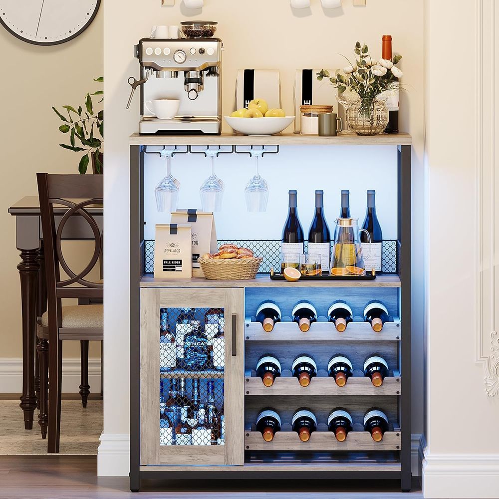 インダストリアルスタイルのLED照明付きワインキャビネット、 - Home Bar And Cabinet のレビューと価格