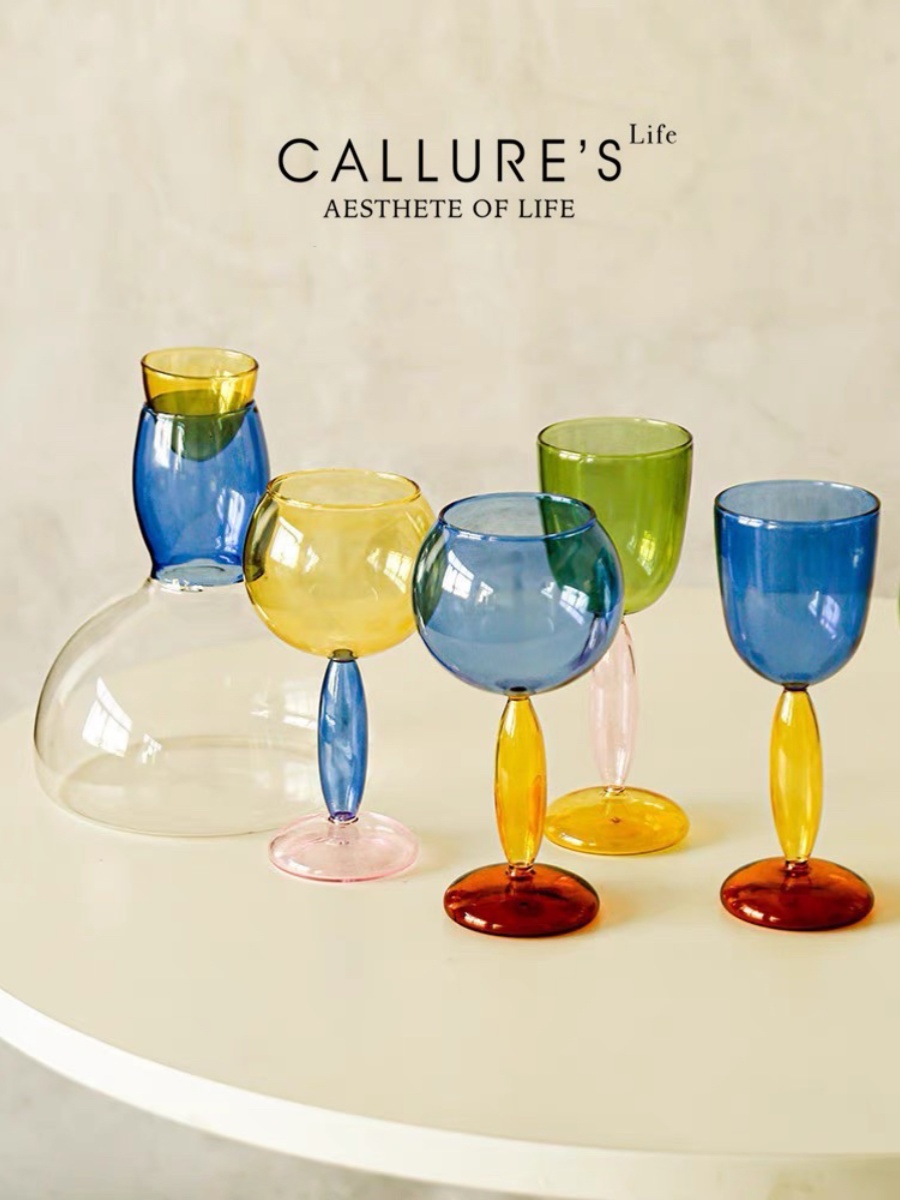カリュールハイボールワイングラス赤と白の色の衝突ボルドーレッ - Highball Glass Set のレビューと価格