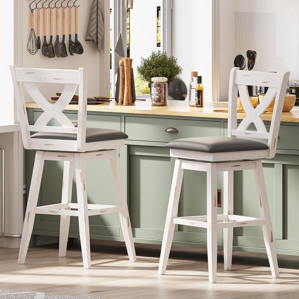 回転式バースツール2脚セット、背もたれ付き29インチバーチェ - Home Bar Stools のレビューと価格