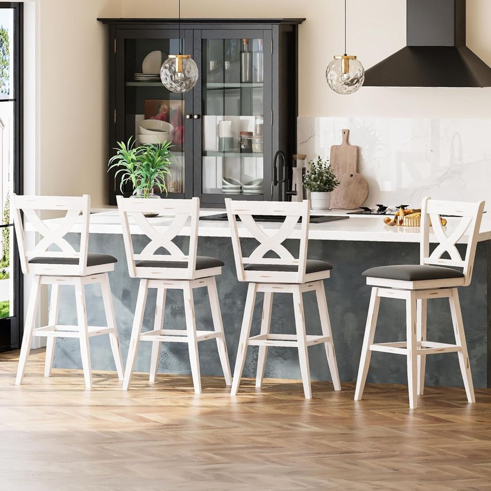 回転式バースツール2脚セット、背もたれ付き29インチバーチェ - Home Bar Stools のレビューと価格