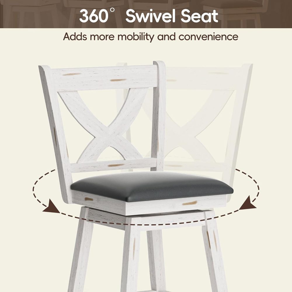 回転式バースツール2脚セット、背もたれ付き29インチバーチェ - Home Bar Stools のレビューと価格