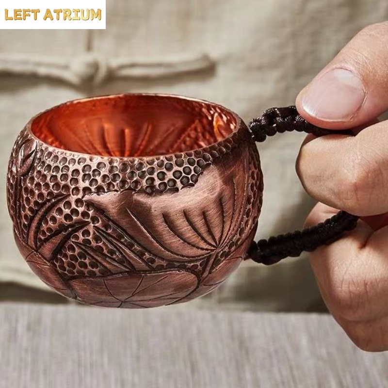 純銅製コーヒーマグ、手彫り花柄織りハンドル付き100mlモス - Mule Copper Mug のレビューと価格