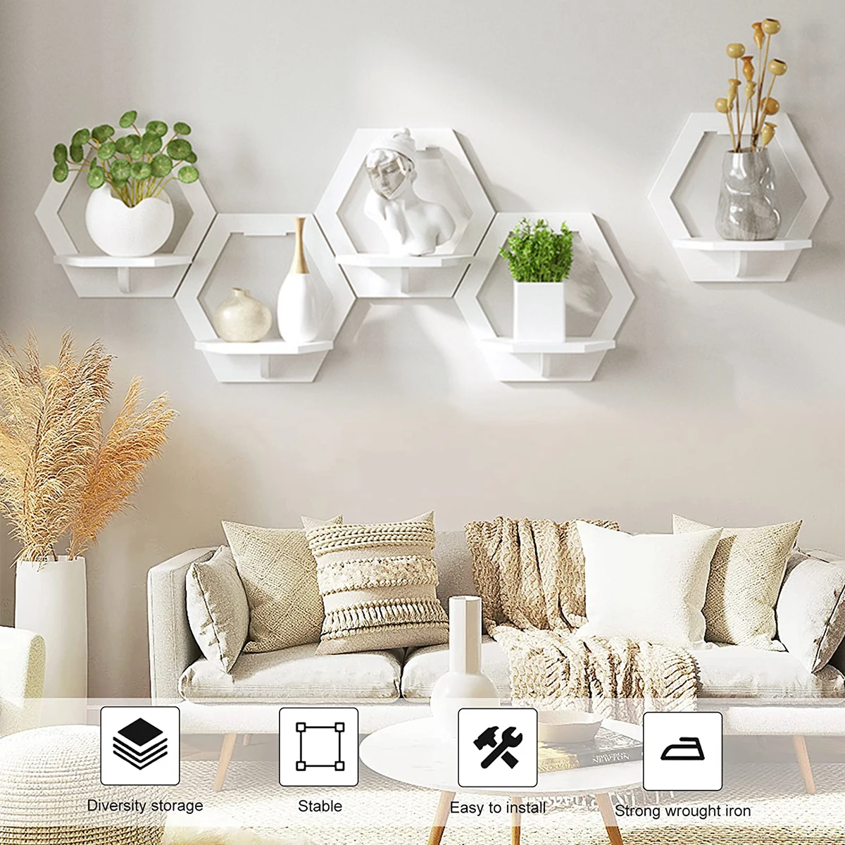六角形の壁の棚,パンチなし,ベッドサイドテーブル,壁掛けスタ - Home Bar Shelf のレビューと価格
