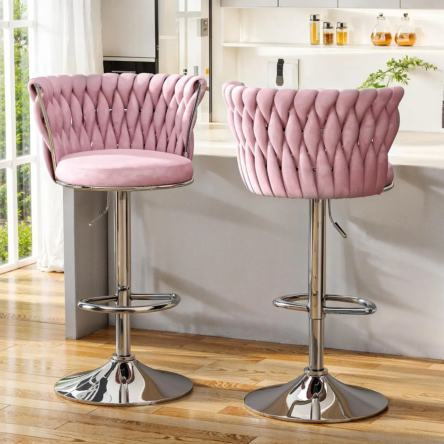 ベルベットバースツール2個セット、背もたれとフットレスト付き - Home Bar Stools のレビューと価格