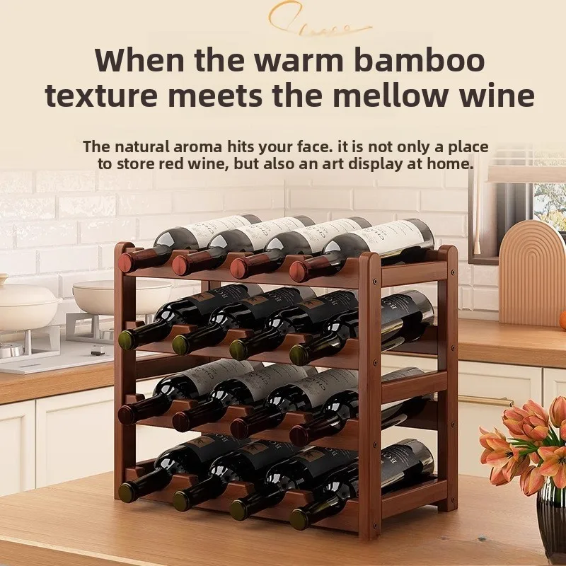高級竹材バーガンディ色の厚みのある頑丈なワインラック家庭用収 - Home Bar And Cabinet のレビューと価格