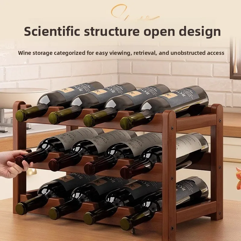 高級竹材バーガンディ色の厚みのある頑丈なワインラック家庭用収 - Home Bar And Cabinet のレビューと価格