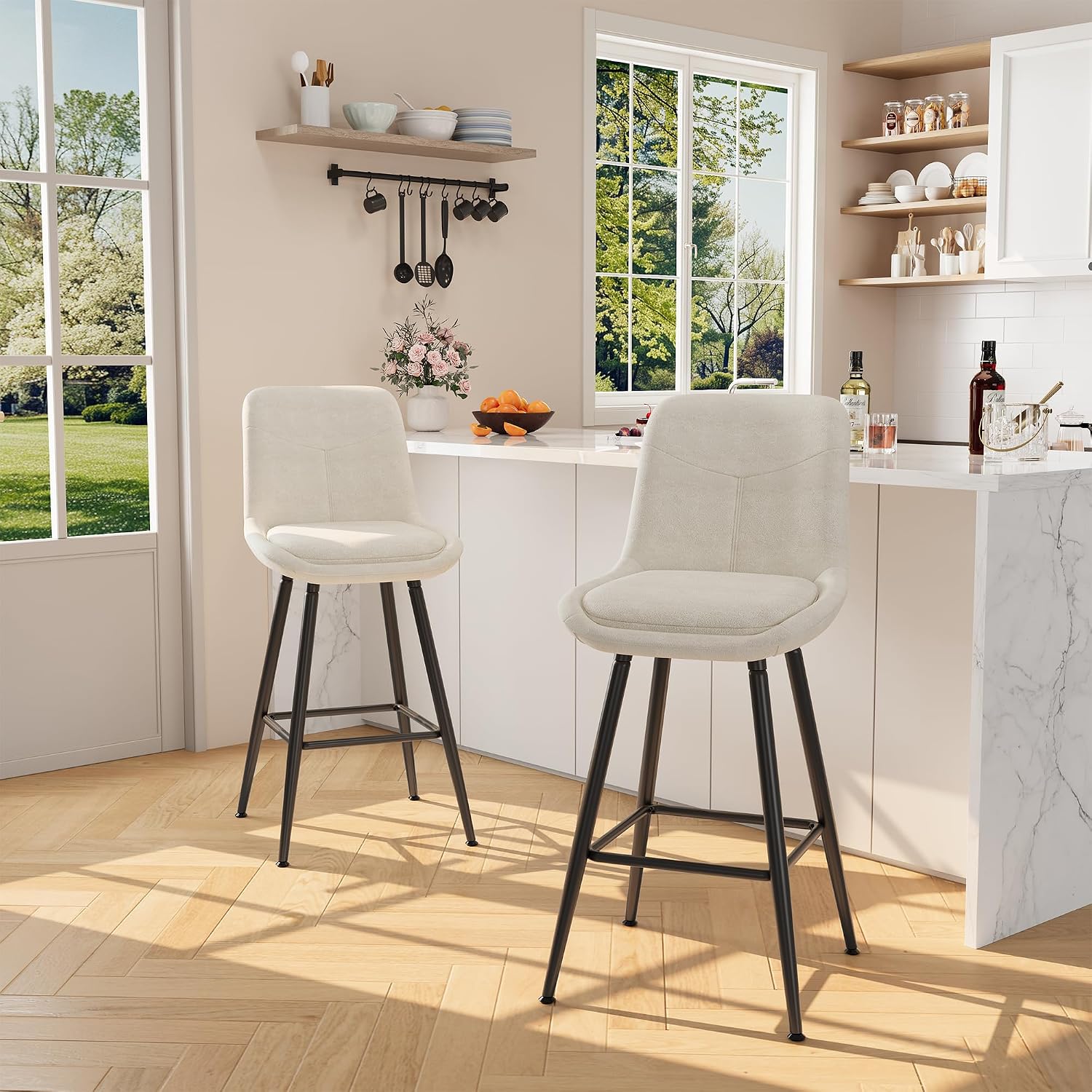 25インチの布張りバースツール2個セット、カウンター高さのシ - Home Bar Stools のレビューと価格