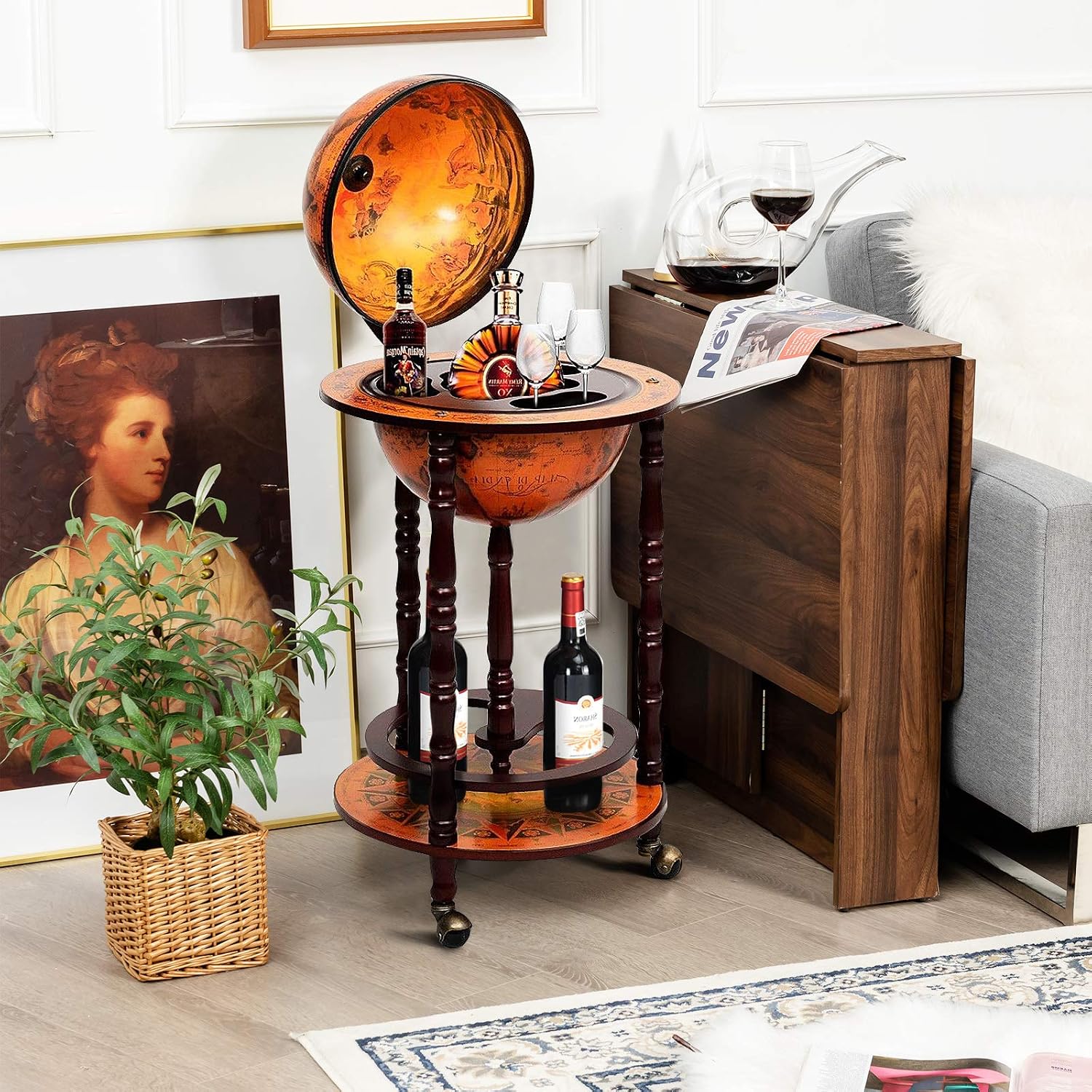 グローブバーカート、リキュールバーキャビネット、回転式ホイー - Home Bar And Cabinet のレビューと価格
