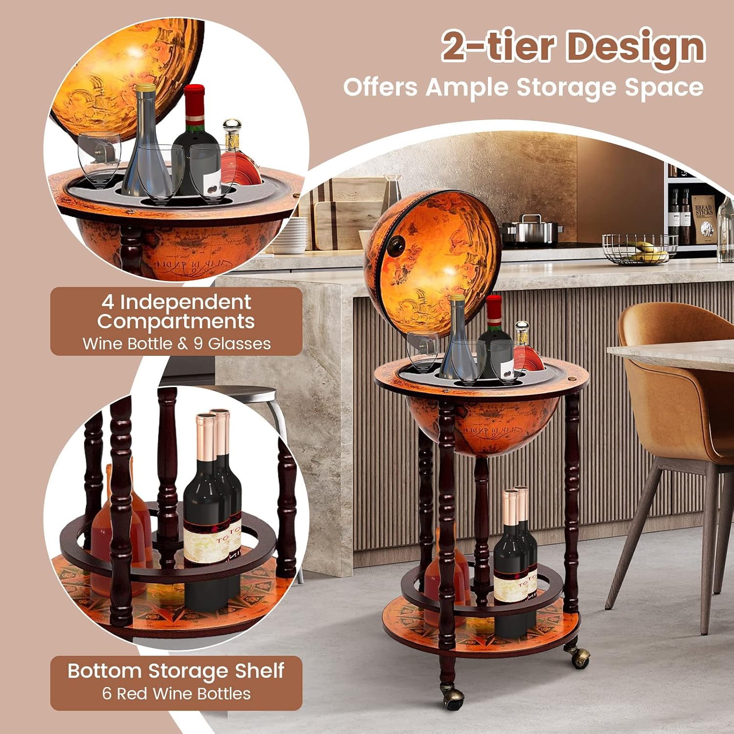 グローブバーカート、リキュールバーキャビネット、回転式ホイー - Home Bar And Cabinet のレビューと価格