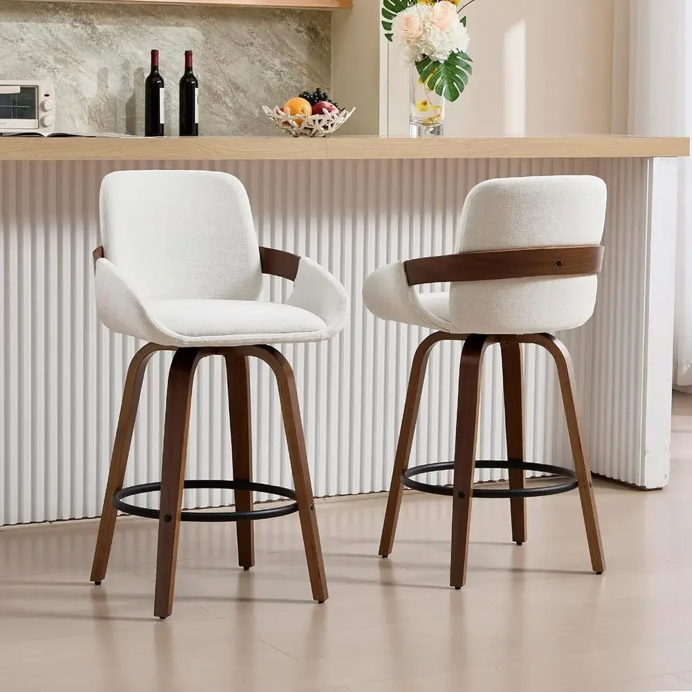 ベージュの布張り回転式バースツール（背もたれ付き）、ウォール - Home Bar Stools のレビューと価格