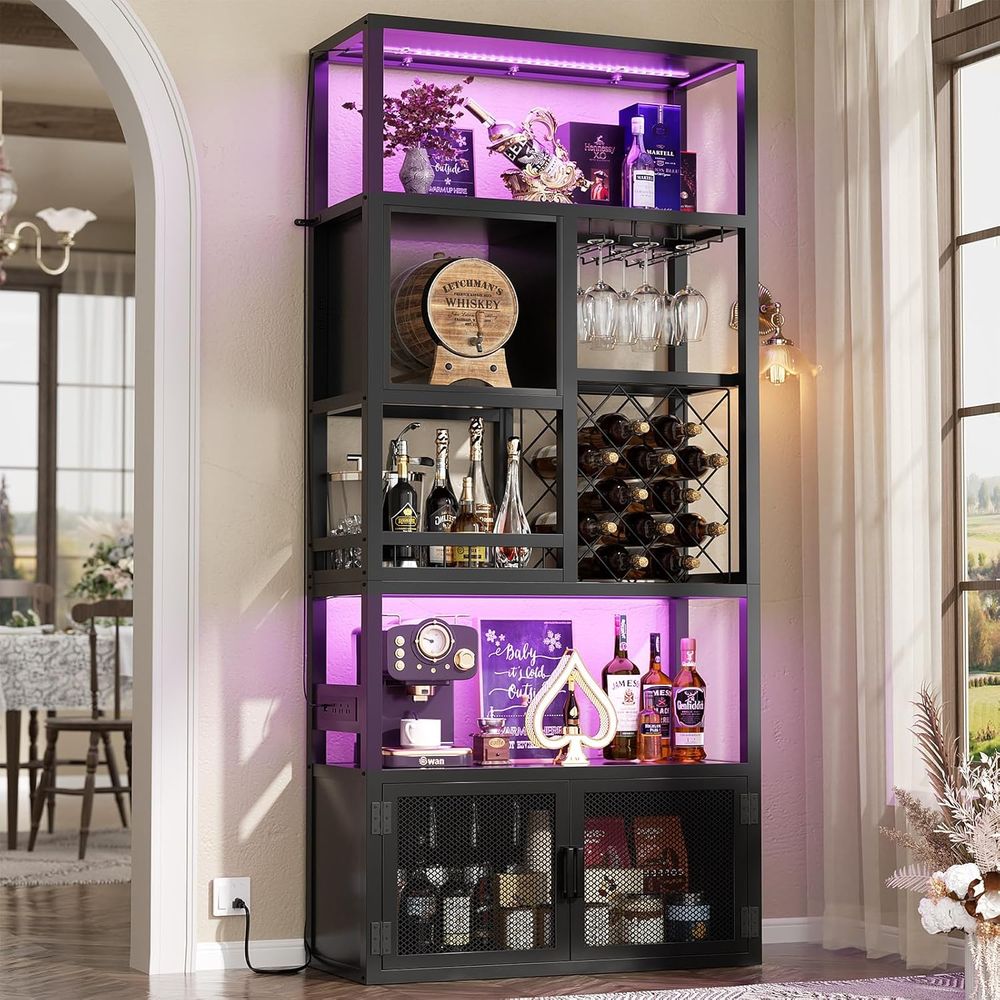 高さ82.6インチのバーキャビネット、電源コンセントとLED - Home Bar And Cabinet のレビューと価格