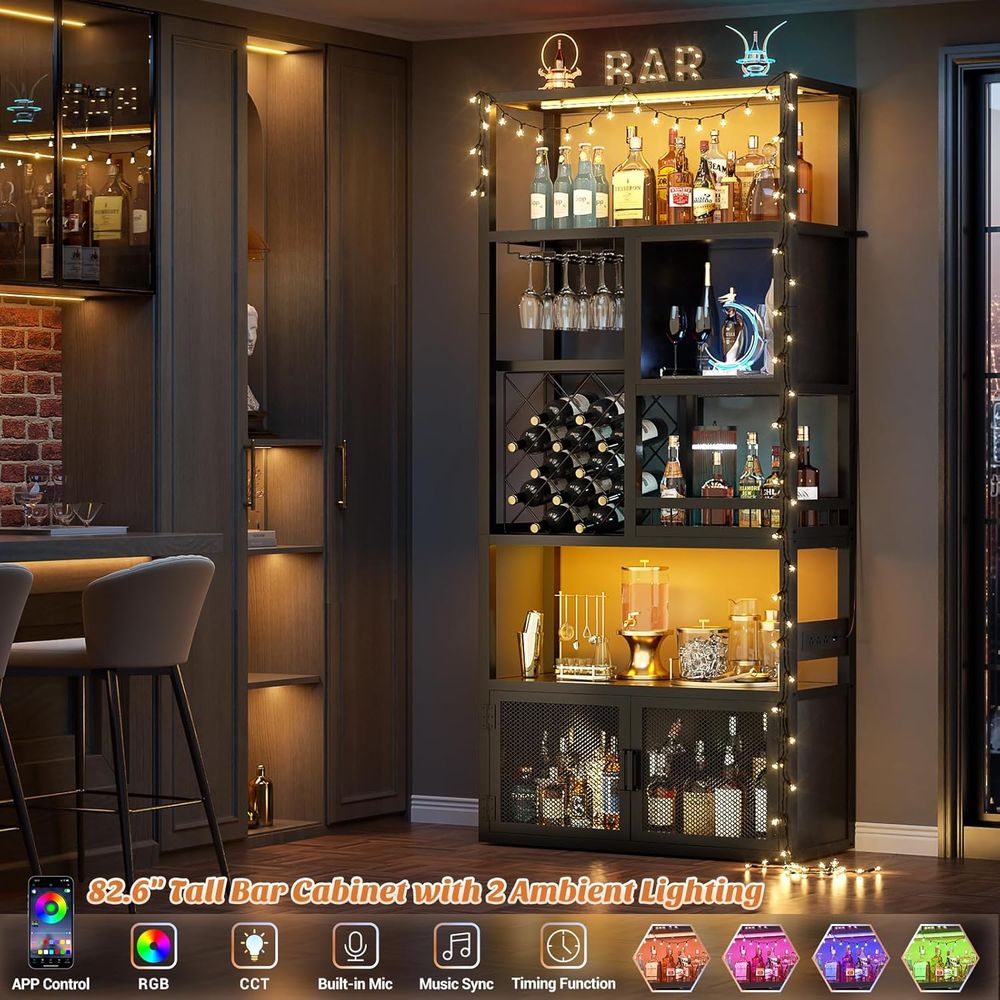 高さ82.6インチのバーキャビネット、電源コンセントとLED - Home Bar And Cabinet のレビューと価格