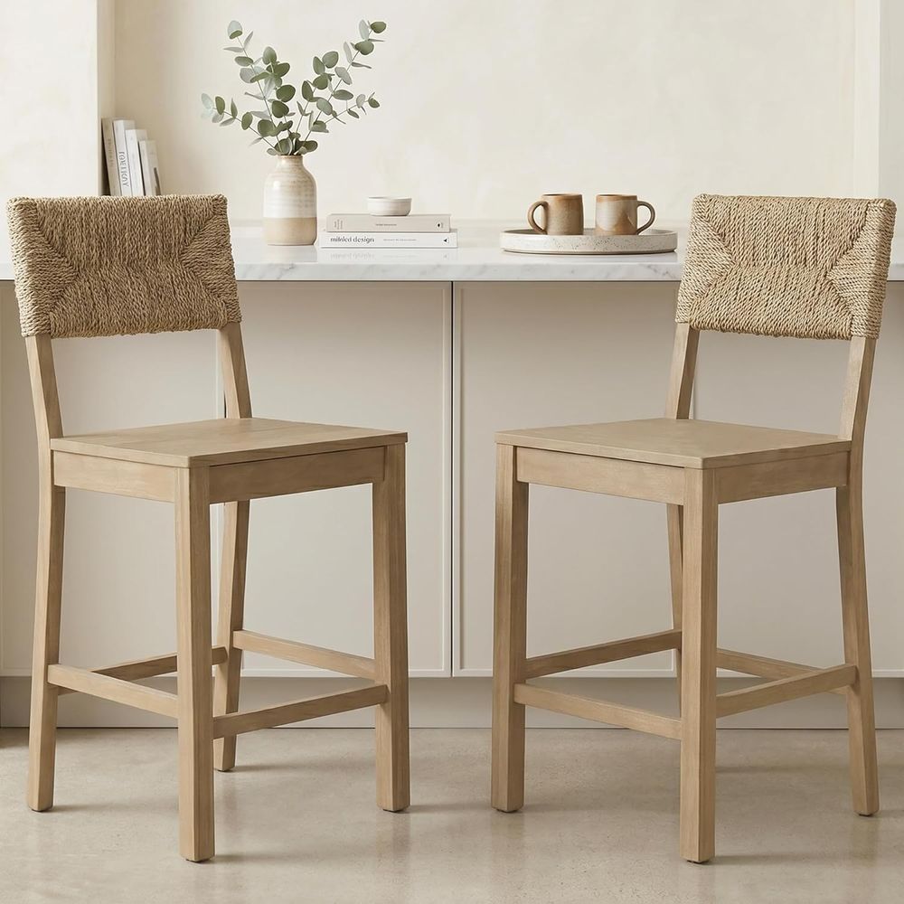 天然海草製背もたれ付きバースツール2個セット、風化木仕上げ、 - Home Bar Stools のレビューと価格