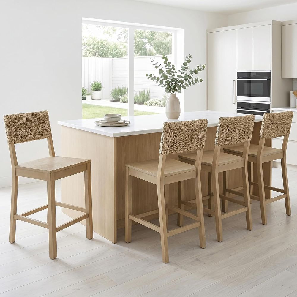 天然海草製背もたれ付きバースツール2個セット、風化木仕上げ、 - Home Bar Stools のレビューと価格