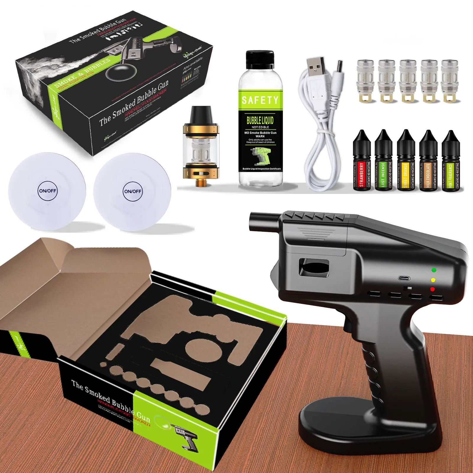 バブルガンキット,2つの照明ベースを備えた電気フライマシン - Smoking Gun Kit のレビューと価格