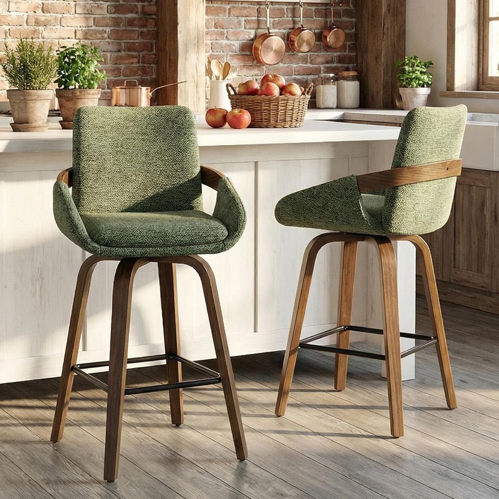 26インチ回転式バースツール2脚セット、リネン生地とウォール - Home Bar Seating のレビューと価格
