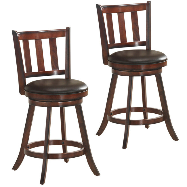 セット2 レザー張りの回転式バースツール、無垢材、25インチ - Home Bar Stools のレビューと価格