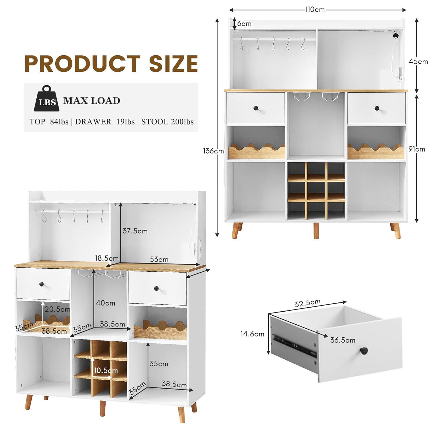 電源コンセントとLEDライト付きワインバーキャビネット、引き - Home Bar And Cabinet のレビューと価格