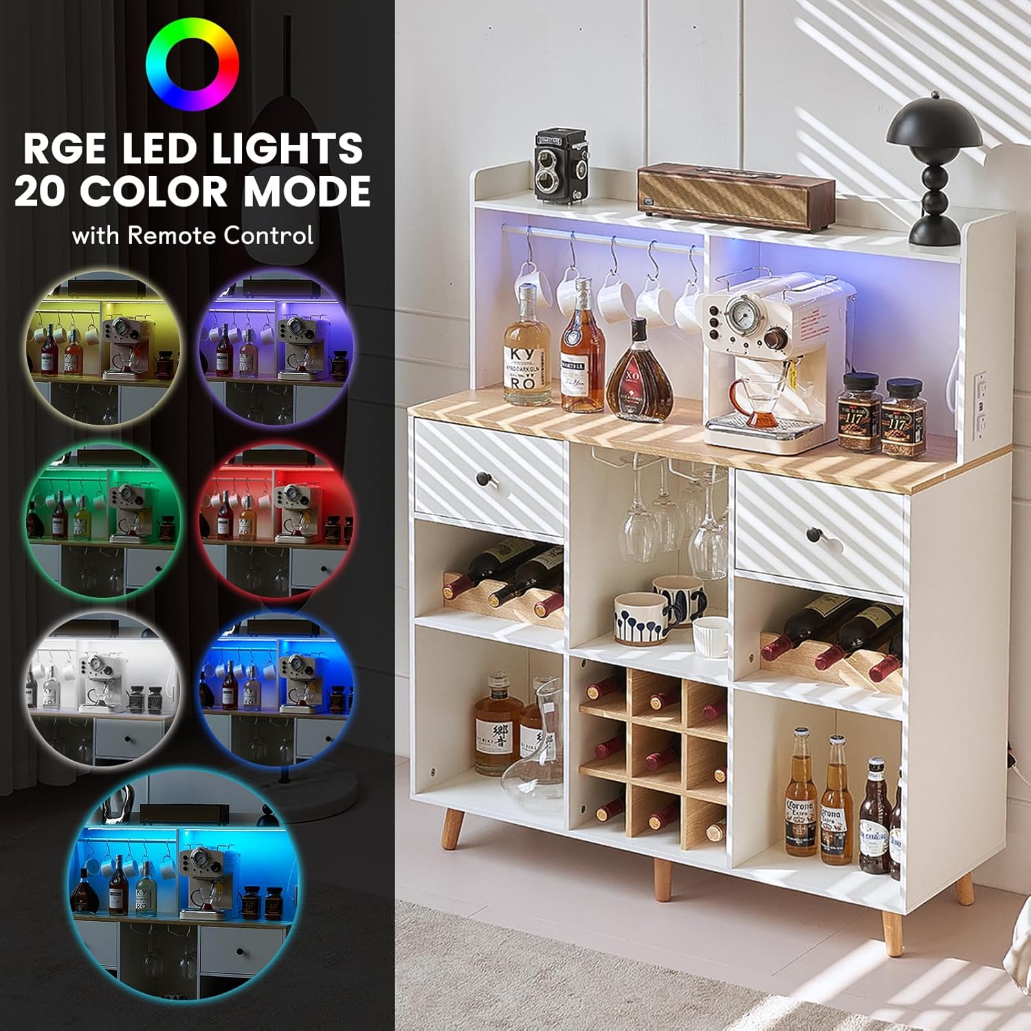電源コンセントとLEDライト付きワインバーキャビネット、引き - Home Bar And Cabinet のレビューと価格