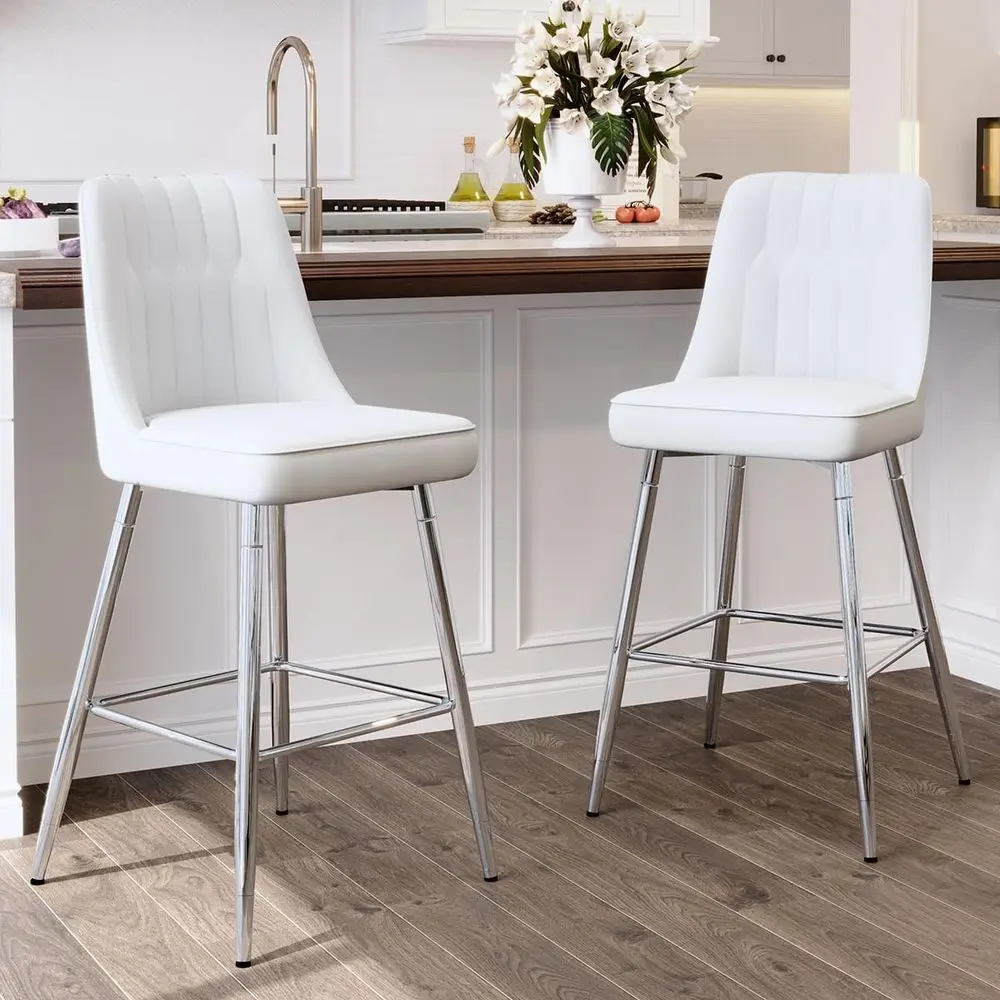 ホワイトの布張りカウンターハイトバースツール2脚セット、シル - Home Bar Stools のレビューと価格