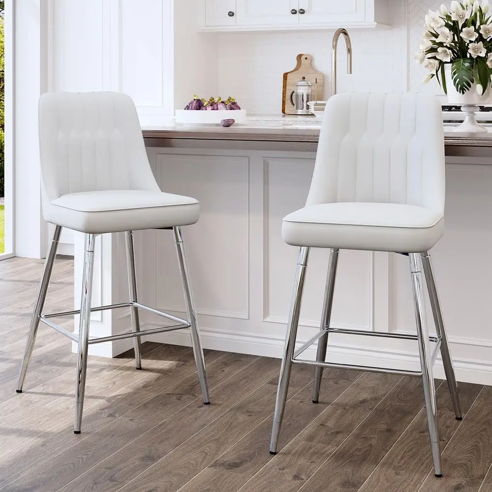 ホワイトの布張りカウンターハイトバースツール2脚セット、シル - Home Bar Stools のレビューと価格